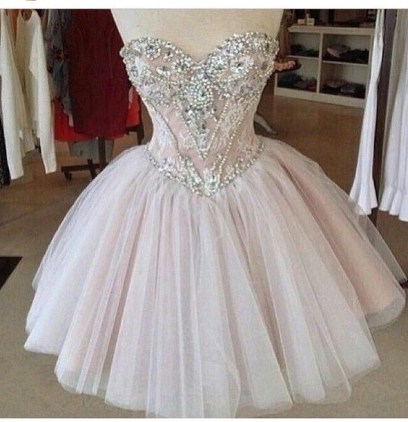 Blush Pink Homecoming Dresses With Rhinestones Sweetheart Short Prom ...