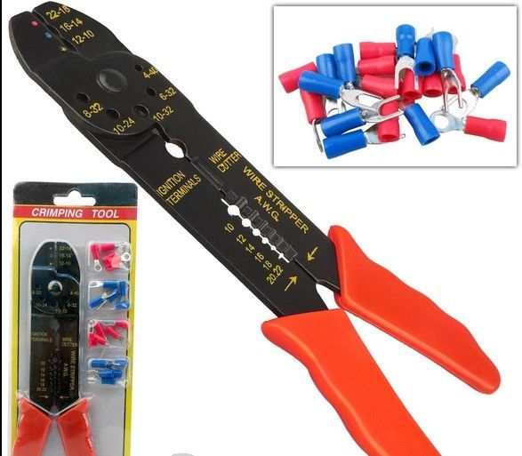 Ignition Terminal Crimper Cable Wire Stripper Cutter Plier 20 Free