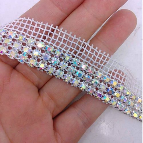 1 Yard 3rows Diamond AB Rhinestone Wedding Cake Banding Trim Cake Ribbon Decoration 