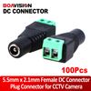 100 stks / partij Vrouw DC-connector 5.5 DC POWER CCTV UTP-stekker Plug-adapterkabel Vrouwelijke camera BNC-connector
