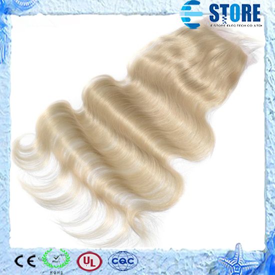 #613 noeuds blanchis 4 * 4inches taille style libre 6a non transformés vierges brésiliens remy cheveux couleur blonde fermeture de dentelle armure de vague de corps, M