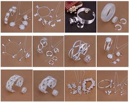 Free Shipping with tracking number Best Most Hot sell Women's Delicate Gift Jewellery 925 Silver Plated Mix Jewellery Set 12 Set 1037