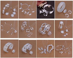 Free Shipping with tracking number Best Most Hot sell Women's Delicate Gift Jewelry 925 Silver Plated Mix Jewelry Set 12 Set 1037