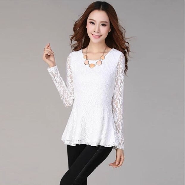 2018 s 4xl women plus size long sleeve ruffle peplum lace spring lace blouses plus size