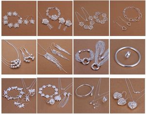 Free Shipping with tracking number Best Most Hot sell Women's Delicate Gift Jewelry 925 Silver Plated Mix Jewelry Set 12 Set 1038