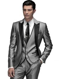 One Button Silver Grey Wedding Men Suits Three Piece Groom Tuxedos Slim Fit Men Party Groomsmen Suits (Jacket+Pants+Vest+Tie) J850