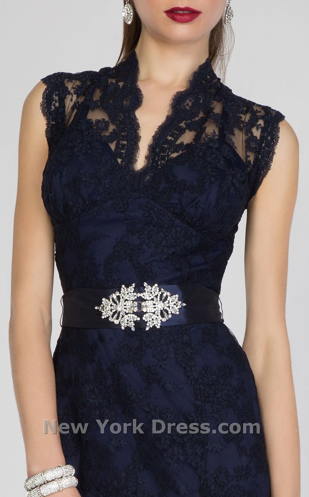 high neck navy gown