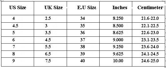 Dhgate Shoe Size Chart