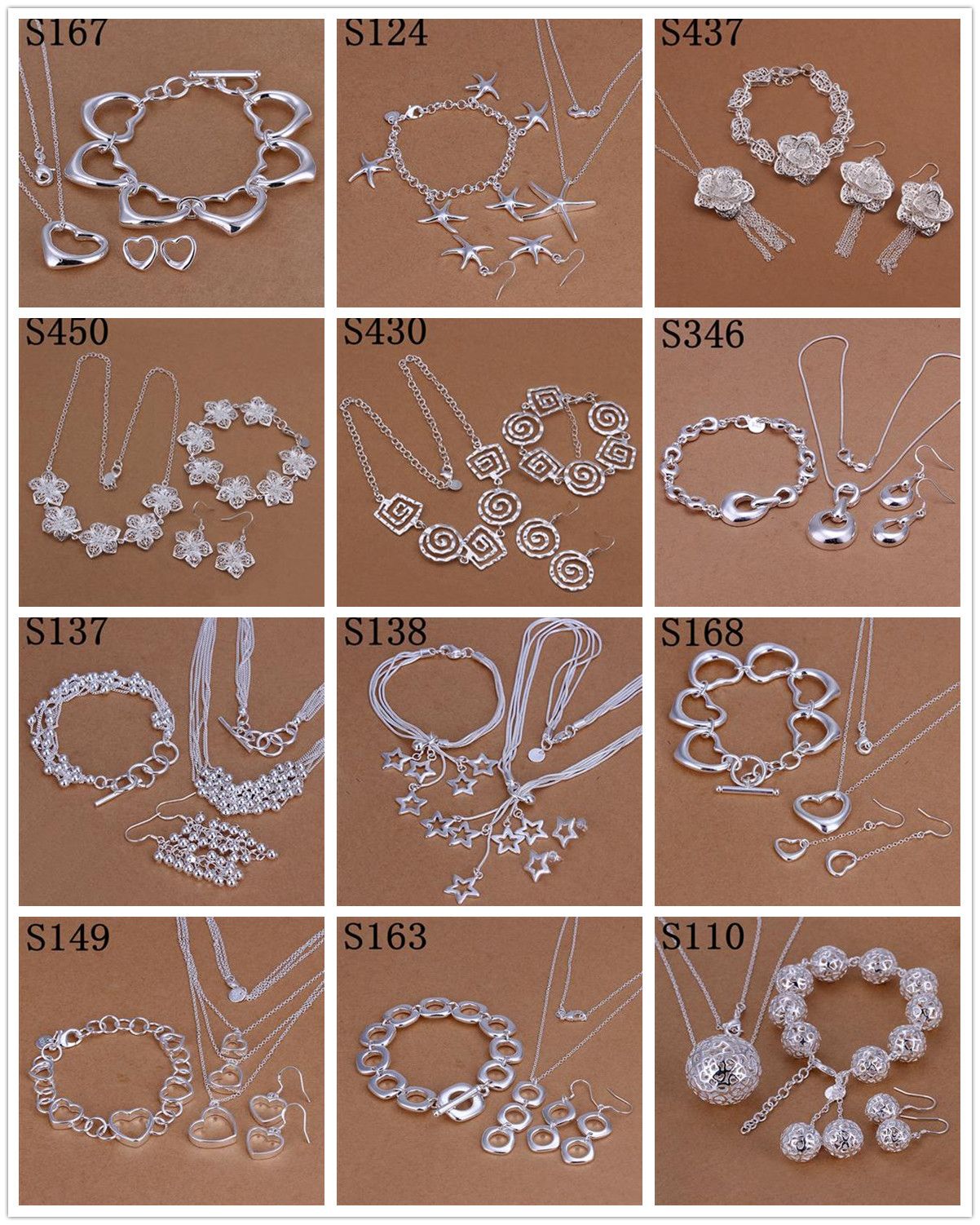 Nuevo diseño orden mixto múltiples estilos múltiples pendientes de moda de plata esterlina 925 + pulsera + collar conjunto de joyas