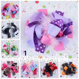 20pcs hair accessories kids ,bows flower ,baby girls headband Headwear 5-6" boutique Very large Grosgrain Bowknot feather hair clip HD3234