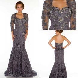 Grey Elegant Sweetheart Mothers Dresses Tea Length Sheath Lace ...