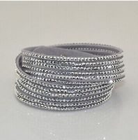 Wholesale Fashion Rhinestone Slake Leather Wrap Bracelet Handmade Velvet Crystal Women Bracelets