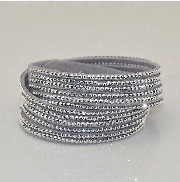 Fashion Rhinestone Slake Leather Wrap Bracelet Handmade Velvet Crystal Women Bracelets 12pcs/lot, free shipping