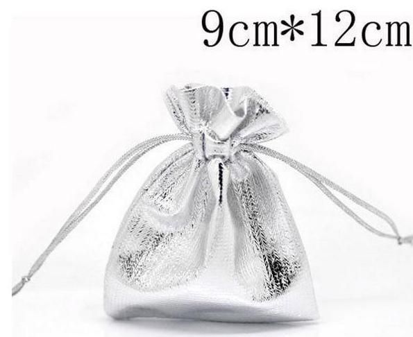 Partihandel - Gratis Ship Mic Silver Plated Satin Fabric Presentkassar med Drawstring 12x9cm Smycken Påse Väskor