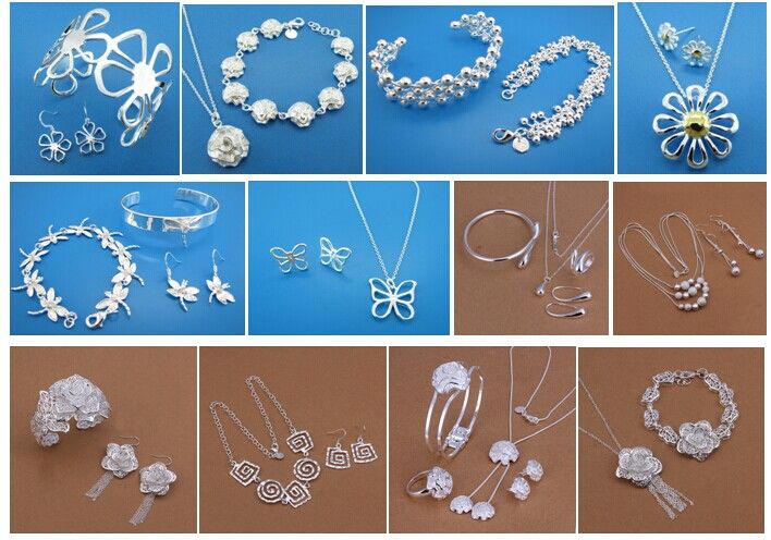 

Free Shipping with tracking number Best Most Hot sell Women's Delicate Gift Jewelry 925 Silver Plated Mix Jewelry Set 12 Set 1040, Mixed colors
