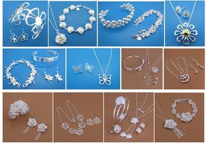 Free Shipping with tracking number Best Most Hot sell Women's Delicate Gift Jewelry 925 Silver Plated Mix Jewelry Set 12 Set 1040