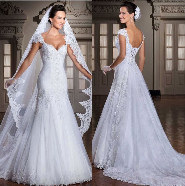 

Новое поступление 2014 Vestidos de Noiva Тюль / Аппликация Свадебные платья из бисера Сваде
