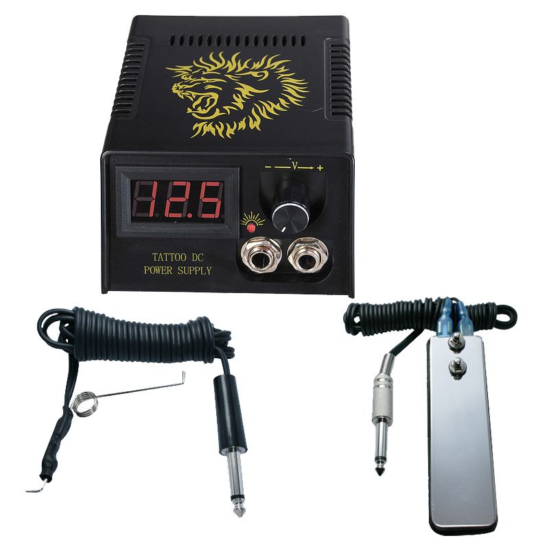 Digitale LCD-tattoo voeding + voetbloemblaadje + clipkoord voor tattoo pistool naald inkt grip kits