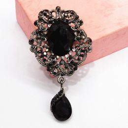 Vintage Fashion Amazing Black Waterdrop Crystal Pendent Lady Black Brooch Hot Selling Graceful Women Jewellery Broach Pins Exquisite Corsage