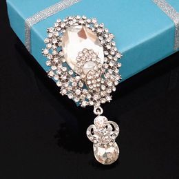 Waterdrop Crystal Pendent Big Brooch Hot Selling Exquisite Austria Diamante Women Jewelry Pin Amazing Lady Hijab Wear Pin For Wedding