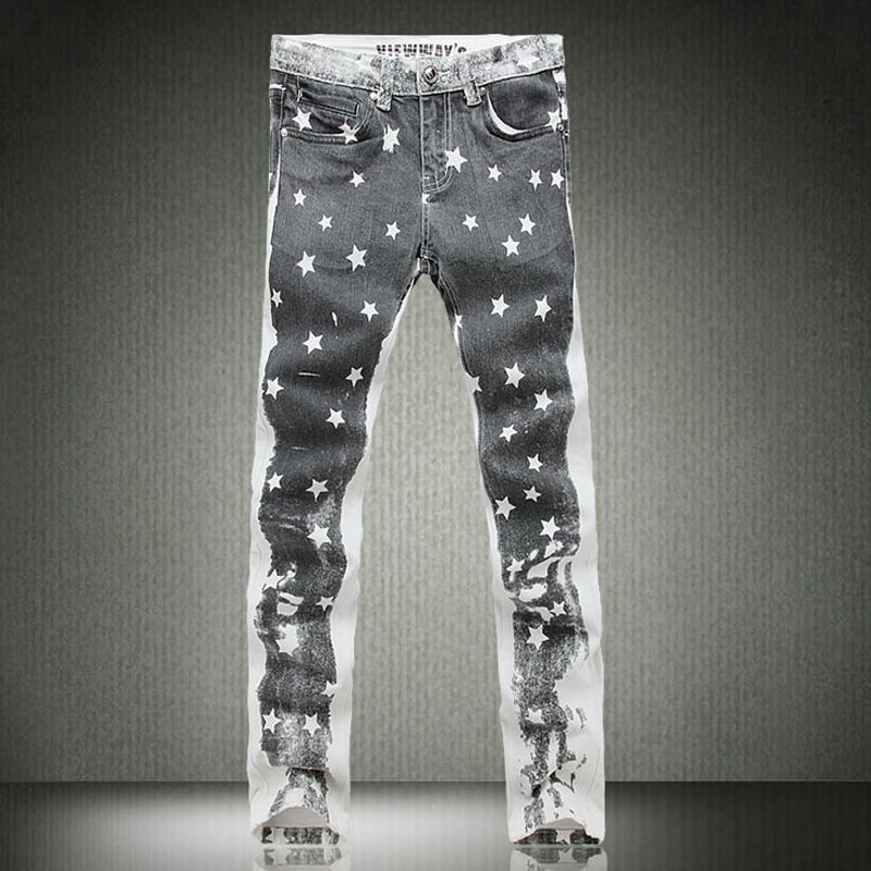 2017 Wholesale New Spray Paint Printed Jeans Trendy Men'S Fashion ...