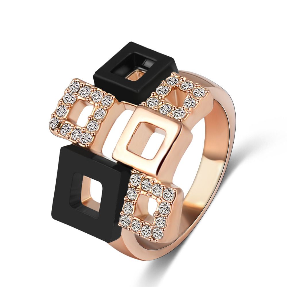 Band Rings Unique Real 18K Gold Plated Austrian Crystal SWA Element Square Ring Ri-HQ1114-C-image-209674004