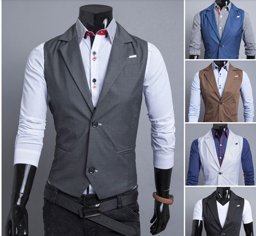 Fashion New Korean Fall Dress Vests For Men Suit Vest Delicate Buckle ...