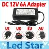 100% 6A 72W 12 V Transformator Adapter Lading voor LED Strip Light CCTV Camera + 1.2m Kabel met EU / AU / US / UK-stekker