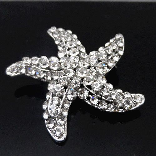 argento Decorazione Colore : Silver, Dimensione : 5.7x5.7cm Festa Splendida stella marina spilla diamante corpetto nuziale decorazione da sposa per il regalo delle donne 