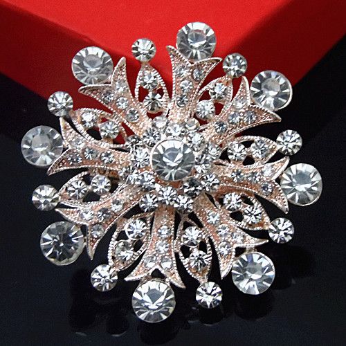 Grote Sneeuwvlok Crystal Bruiloft Broche Nieuwe Sprankelende Duidelijke Oostenrijk Kristallen Bloem Pinnen Broches Goedkope Groothandel Feestjurk Pin Rose Gold