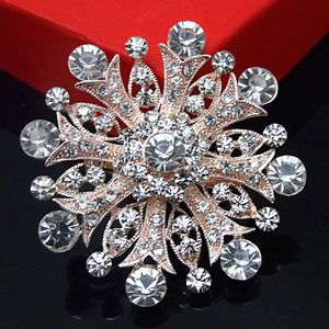 BIG Snowflake Crystal Wedding Broszka Nowy Sparkling Clear Austria Kryształy Kwiat Pinów Broszki Tanie Hurtownie Party Dress Pin Rose Gold