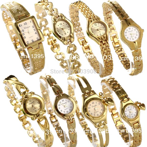 

Wholesale-2014 New Fashion Ladies Elegant Bracelet Watch Full Gold Stainless Steel Quartz Watch Charm Mini Watch Women Dress Watch
