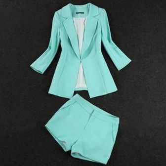 coral shorts and blazer