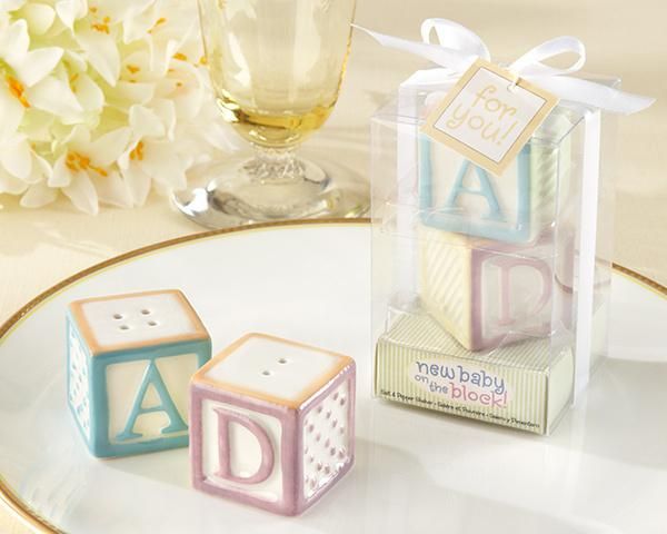 Free shipping 10 sets/lot Baby Shower and Children Favor "New Baby on the Block" Ceramic Baby Blocks Salt & Pepper Shakers