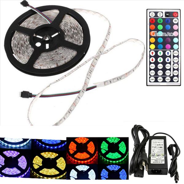 

RGB LED Strip IP20 IP65 5M 300 светодиодов SMD 3528 5050 60 светодиодов / м + 44key пульт дистанционного управления + 12V блок питания Strip LED Kit