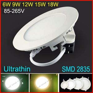 DHL Gratis frakt Nyaste LED-panellampor 6W 9W 12W 15W 18W LED taklampor Varmt Cool White SMD2835 LED Inbyggd downlights 85-265V