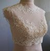 Speciaal gemaakt ! Real Image Kant Crew White Ivory Bridal Wraps Cap Sleeve Applique Sequin Wedding Jacks 2014 Bruids Accessoires