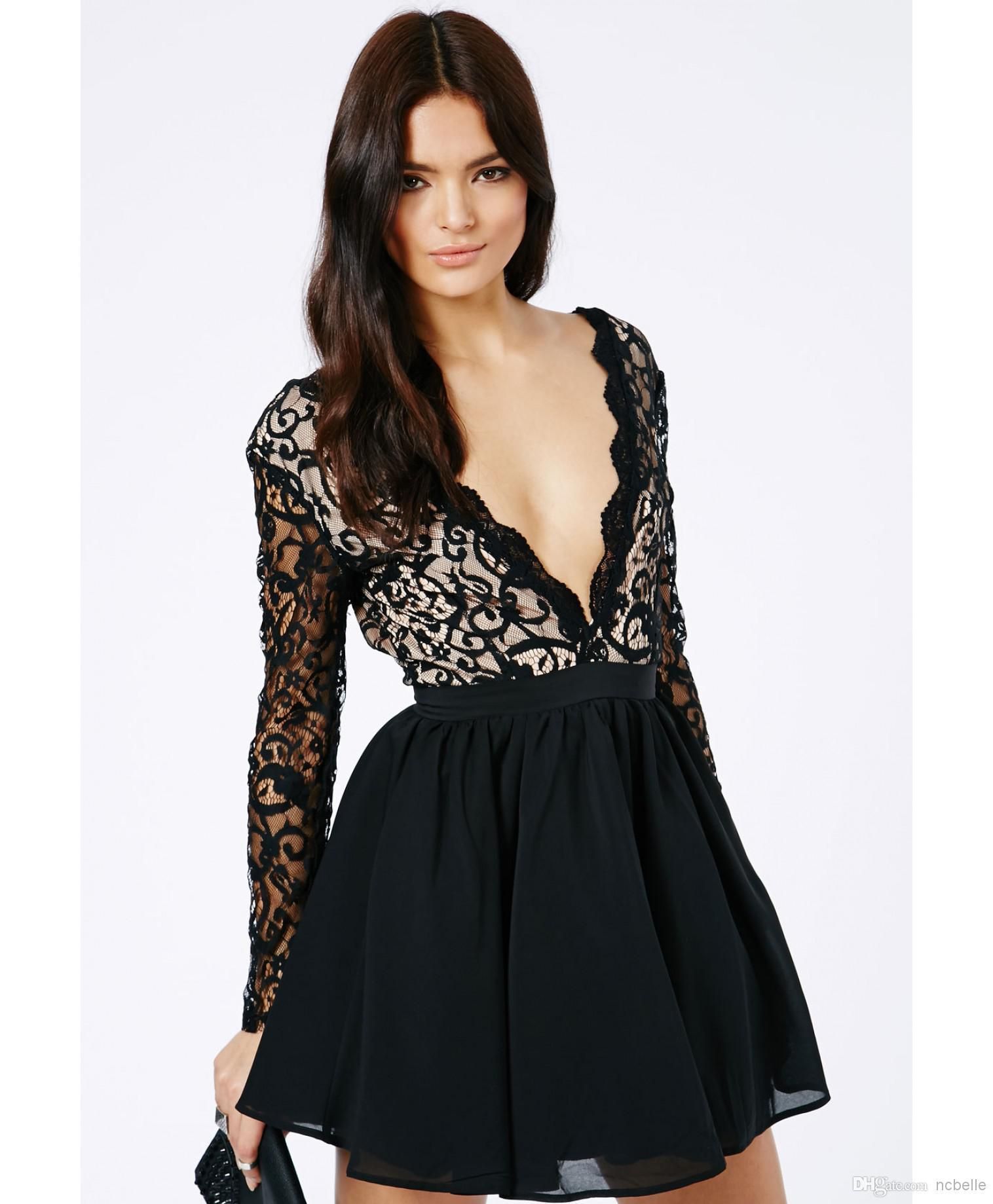 black lace v neck dress
