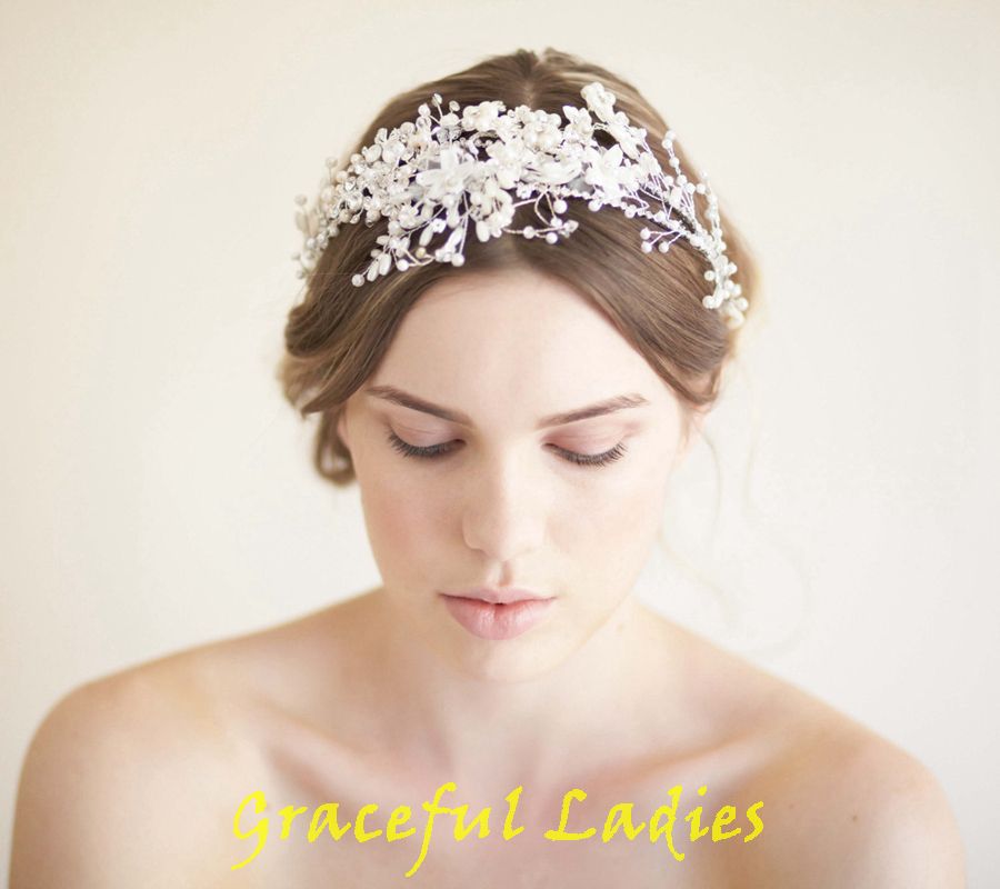 Luxury Silver Shell Flower Hair Combs Beading Crystal Wedding