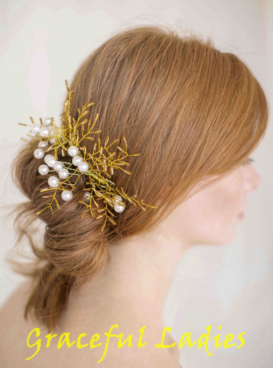 Luxury Golden Beads Hair Combs Glass Beadings Wedding Guest Hair