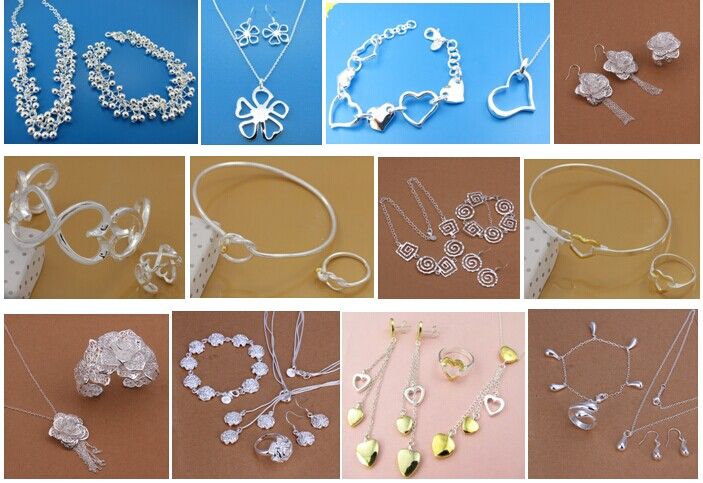 

Free Shipping with tracking number Best Most Hot sell Women's Delicate Gift Jewelry 925 Silver Plated Mix Jewelry Set 12 Set 1042, Mixed colors