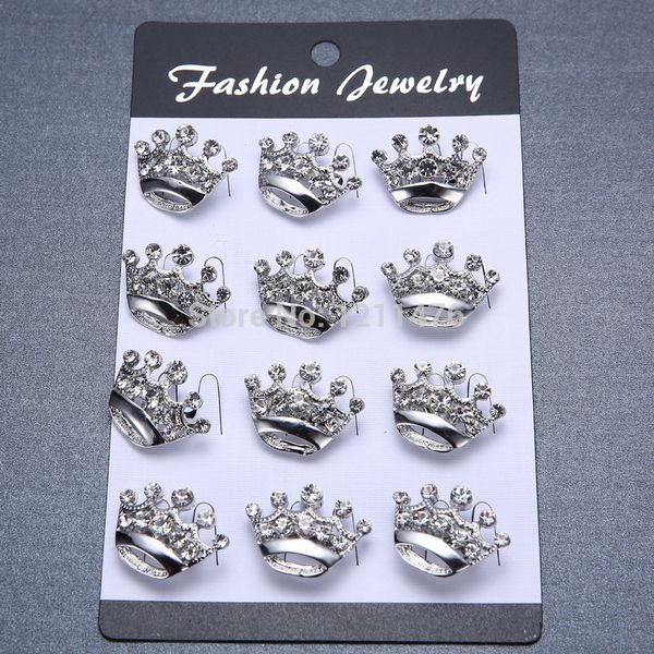 

Модные мини-броши-штыри Crown Shape Brooches для бровей леди сплава 12pcs / lot FBR002