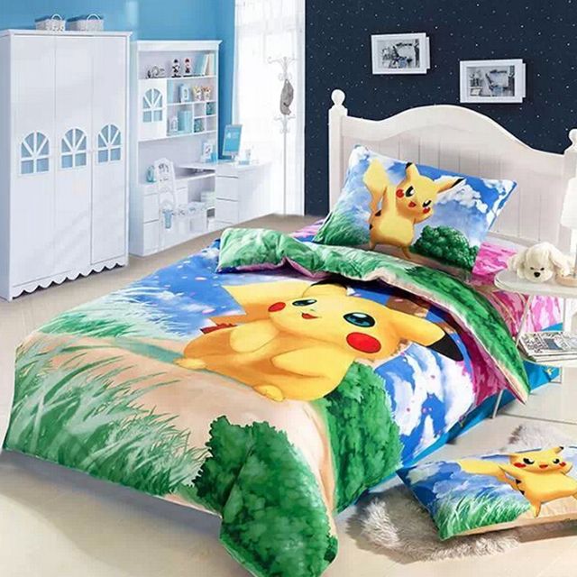 3d pikachu kids bedding comforter set cartoon twin size children pikachu bed sheets