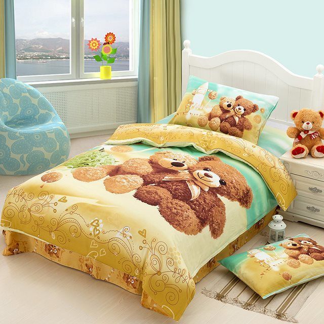 Teddy Bear Cartoon Cute Bedding Comforter Set For Kids Children Twin