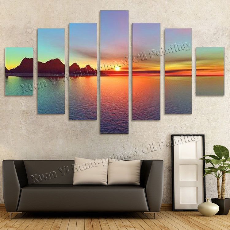 2020 Oil Painting Wall Decor Art Canvas 7 Panels Beautiful Sunset