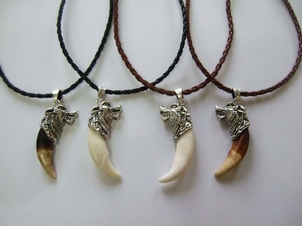 

1piece tibetan silver wolf head real wolf tooth amulet pendant necklace