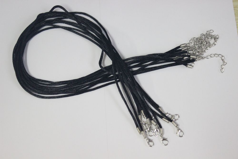 

50pcs 2mm Black Satin Silk Necklace Pendant Cord 18-30 inches Self Handmade