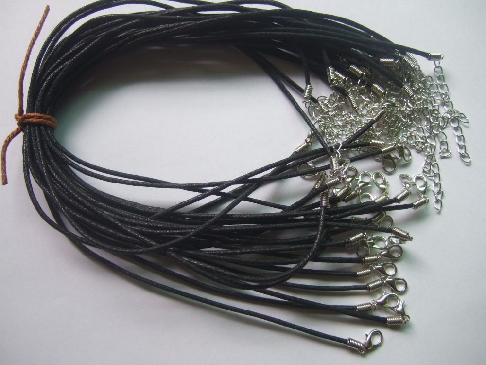 Black Cotton Wax Necklace Cord 13/2mm With Extender Jewelry Making