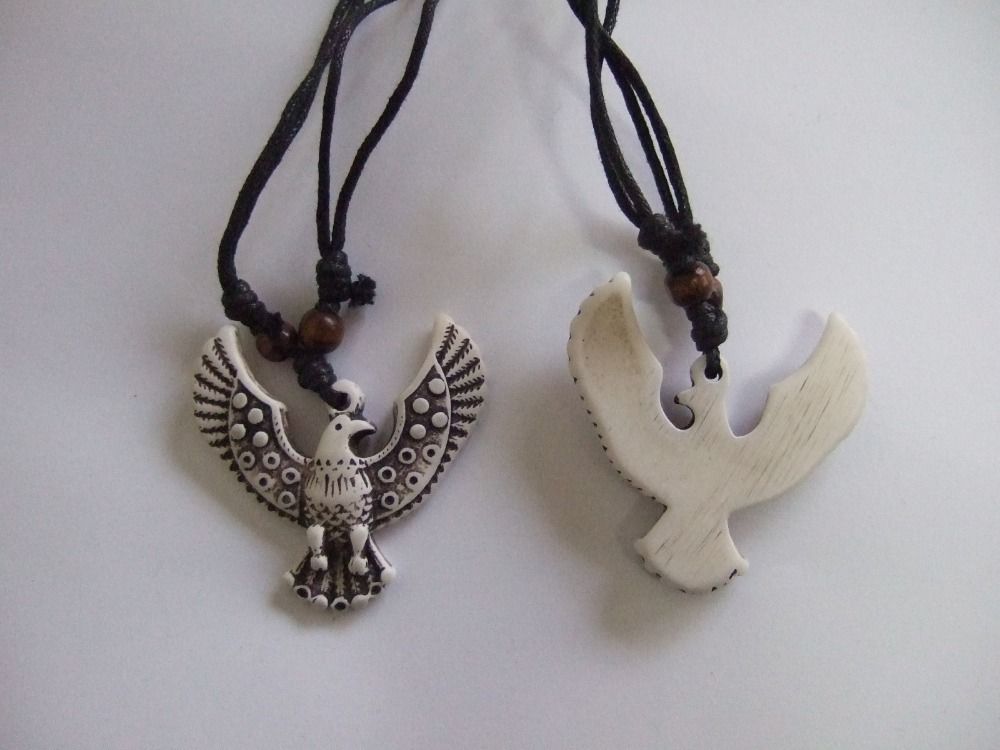 

12 Pcs yak bone resin carving Eagle pendant necklace wholesale, Silver