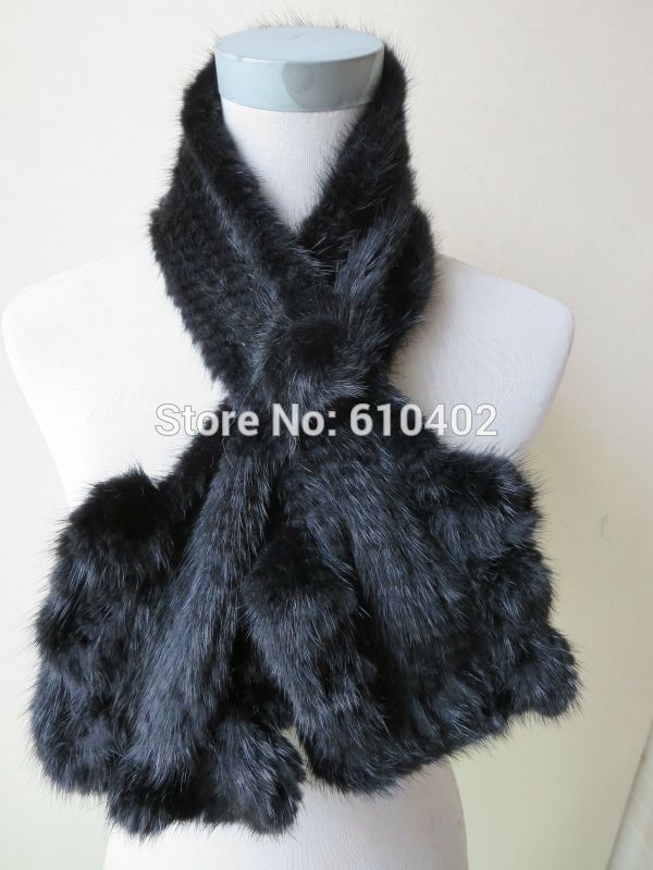

wholesale/opulent fashion women's real mink fur knitted flouncing scarf/cape black
